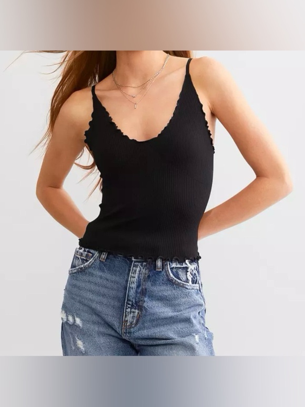 Love Tree Ribbed Ruffled Cami